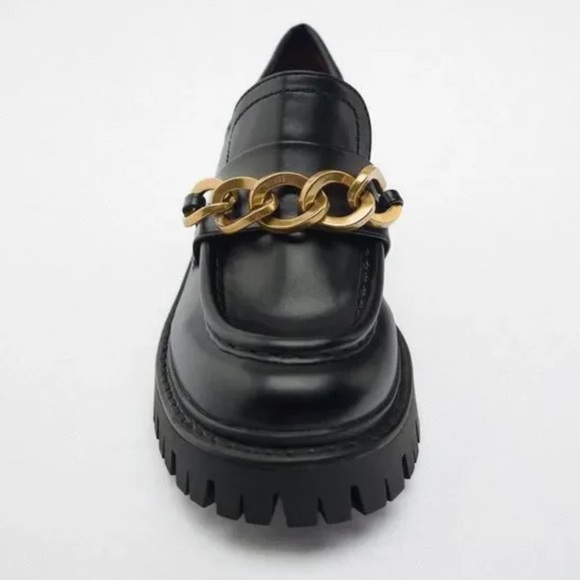 Zara Chain Trim Heeled Lug Sole Loafers - Picture 4 of 5